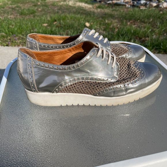 Aquatalia by Marvin K. Silver Oxford Lace up Platform Size 10 Made in Italy - Picture 8 of 8